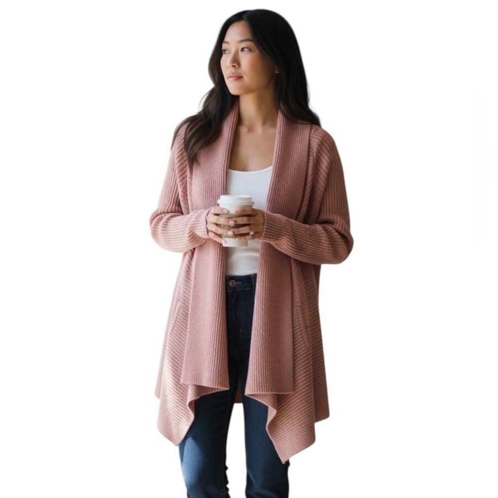 WHITE HOUSE BLACK MARKET pink metallic glitter open front cardigan sweater sz M